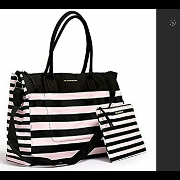 NEW 2 bags Victoria secret striped duffel & pouch - Picture 5 of 5